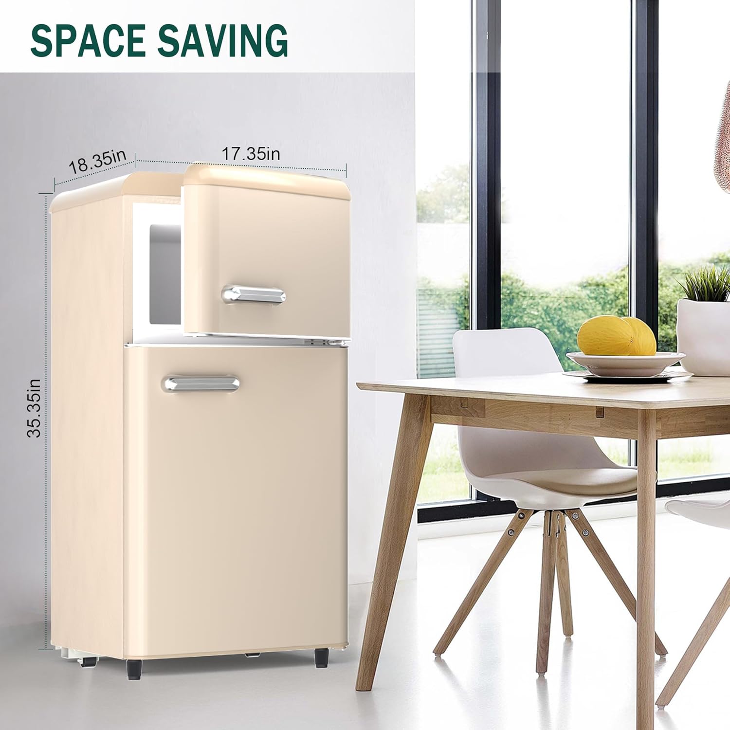 Mini Fridge with Freezer Retro Refrigerator 4.1 Cu. Ft. Small Fridge with Freezer for Bedroom with Adjustable Temperature,Glass Shelves,2-Door Retro Mini Fridge for Dorm,Office,RV,Apartment(Gold)