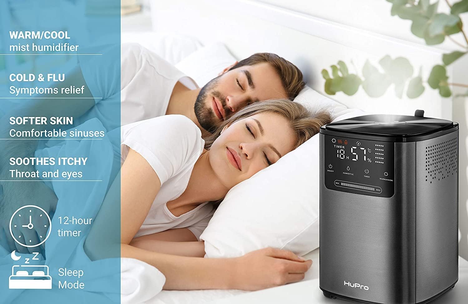 Hupro Premium Humidifier for Large Room Home Bedroom 4L Big Capacity, Top Fill Cool&Warm Air Ultrasonic Humidifiers with Essential Oil Diffuser All in One, Quiet for Baby Kids Nursery