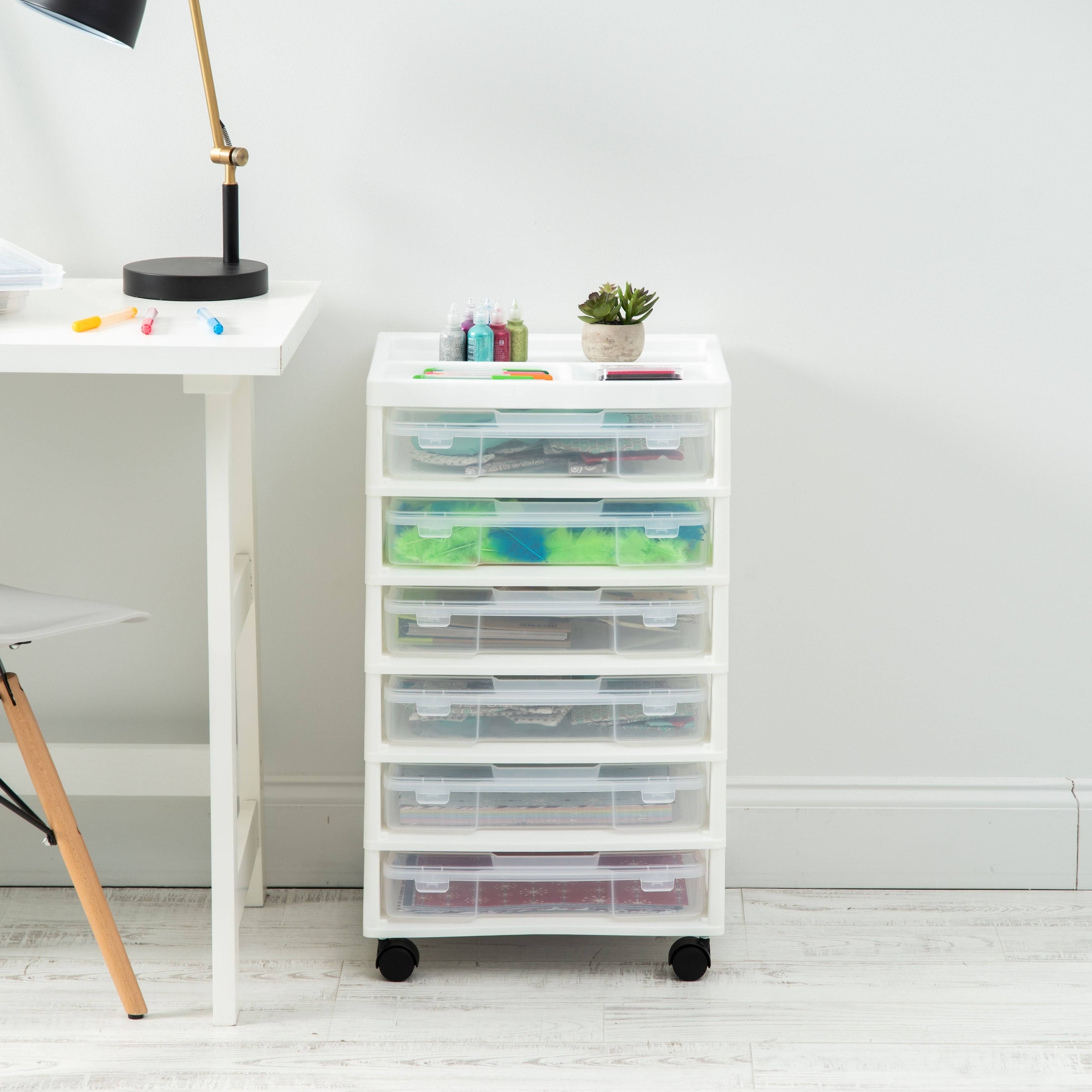 Iris 6-Case Scrapbook Cart with Organizer Top, White