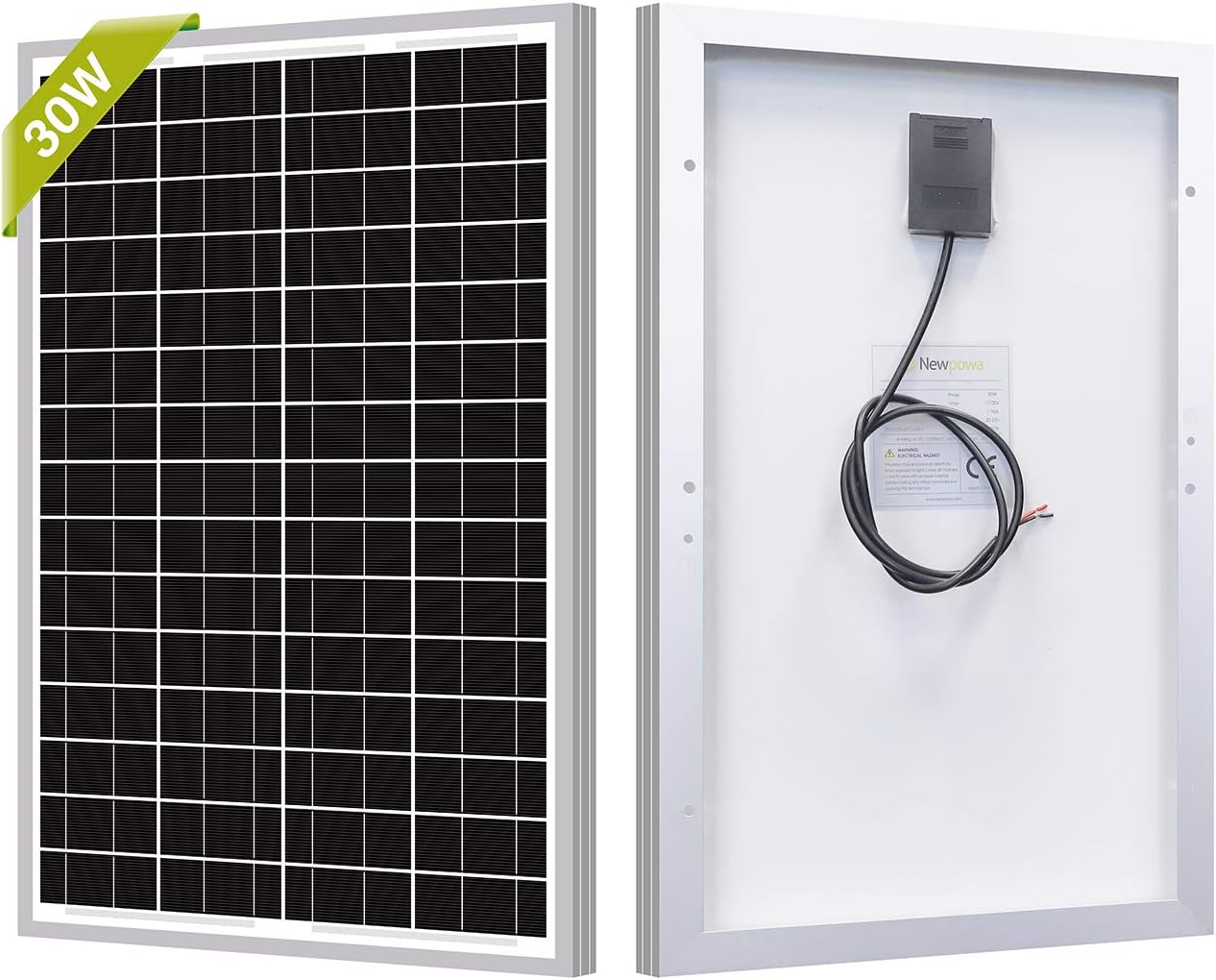 Newpowa 30W(Watt) Solar Panel High-Efficiency Monocrystalline 24V PV Module Designed for 24V Off Grid System, Charge Your 24V Battery of RV, Boat, Camper, Trailer, Gate Opener