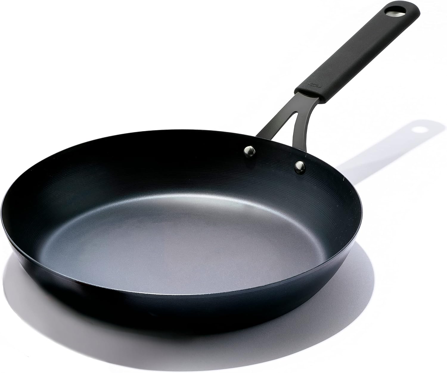 OXO Obsidian Pre-Seasoned Carbon Steel Induction Safe 12 Outdoor Frying Pan/Skillet with Silicone Sleeve, Black
