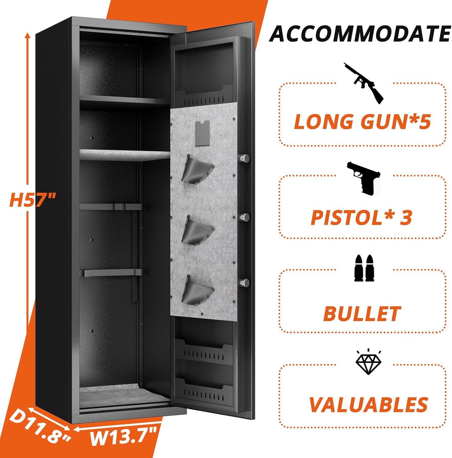 Gun Safes Cabinets Biometric Fingerprint Gun Safes Fireproof for 5 Home Rifle Shotguns and 3 Pistols with 3 Ammunition Storage Rack and Led Light
