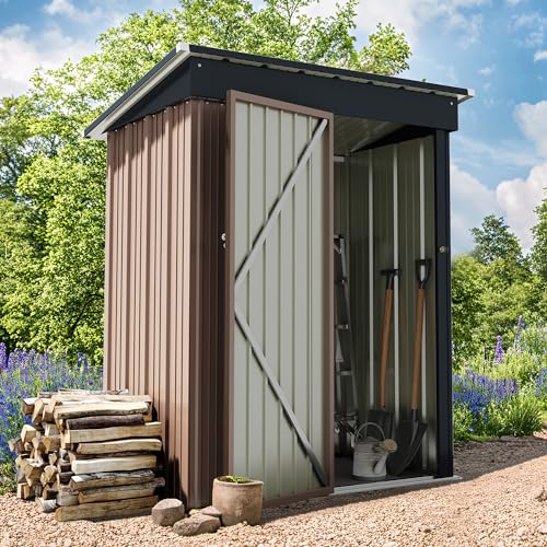 Greesum Outdoor Storage Shed 6 x 8 ft. Utility Tool Shed Metal Storage Garden Shed with Door & Lock for Patio Storage, Brown