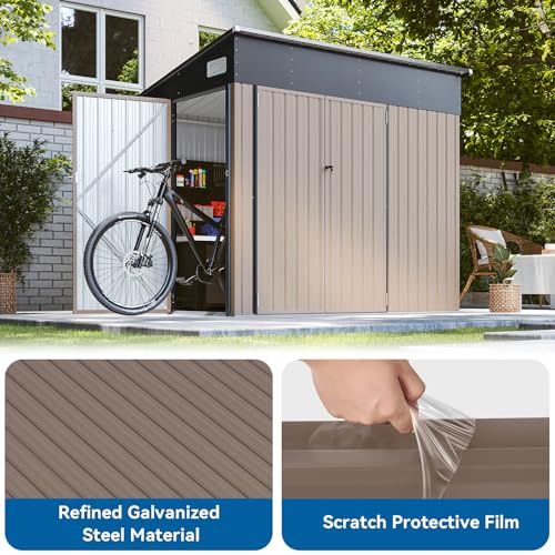 8'x4' Shed Galvanized Steel Storage Sheds with Triple Doors Weatherproof Outdoor Utility Sheds, Dual Lock Lean to Shed with Sloped Roof for Mower, Bike, Generator, Garden Tools (Black)