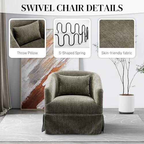 Swivel Accent Chair with Skirt Set of 2, Upholstered Swivel Barrel Chair 360 Degree Fabric Armchair for Nursery, Living Room, Bedroom, Beige