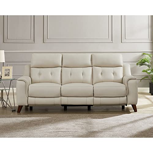Hydeline Torino Zero Gravity Power Recline and Headrest Top Grain Leather Sofa Couch with Built-in USB-Ports, Vanilla
