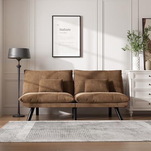 Warmiehomy Velvet Convertible Futon Sofa Bed, 70.87" Comfy Loveseat Sleeper Sofa with Adjustable Backrest Armrest and Wood Legs 2 Seater Small Couches for Living Room, Bedroom, Navy Blue