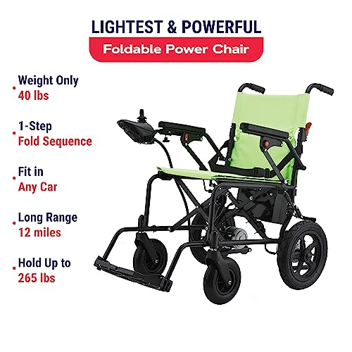Rubicon DX02- Lightweight (Only 40lbs) Foldable Electric Wheelchair for Seniors - 12 mi Long Cruise Range with 500W Powerful Motor - Airline Approved with Detachable Battery (Model1)