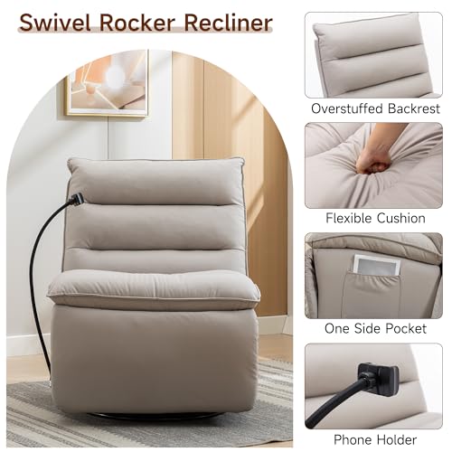Oversized Rocker Recliner Chair for Adults, Nursery Glider Rocking Chairs for Big Man, Big and Tall 400 LBS Swivel Recliner Sofa Large Living Room Chair for Nusery,Theater Seating, Beige