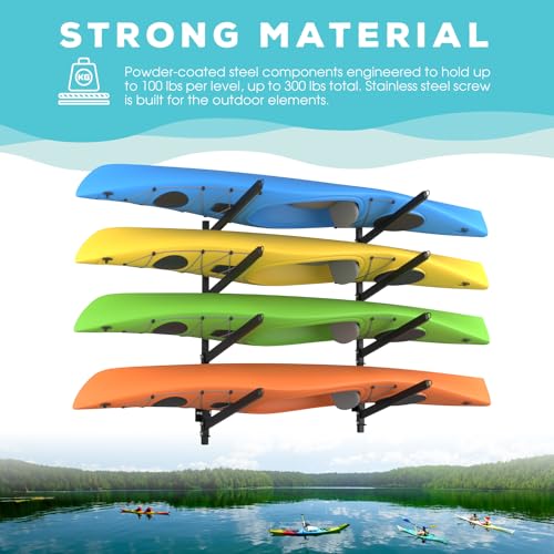 Adjustable Kayak Storage Rack, Freestanding Sup Storage Stand, Weatherproof Canoe Holder, Heavy Duty Paddleboard Bracket, Surfboard Bracket for Indoor, Outdoor, Garage, Shed, Dock