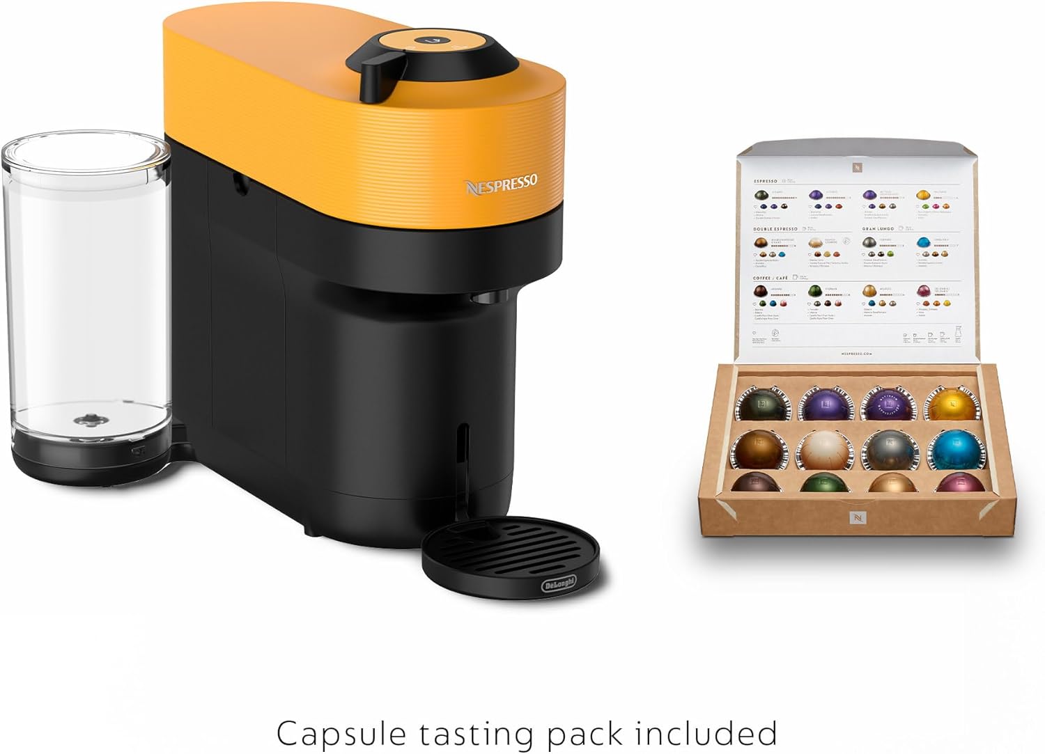 Nespresso Vertuo Pop+ by De'Longhi with Aeroccino, Mango Yellow