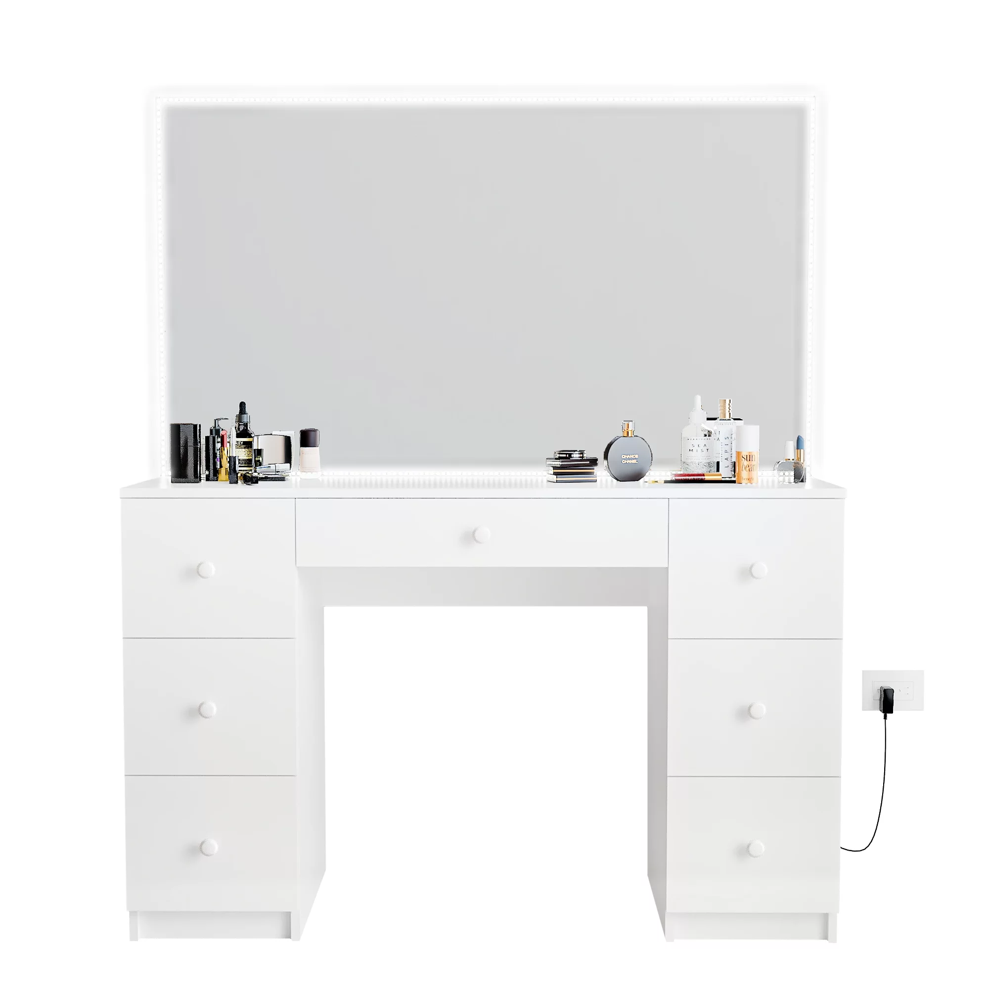 Ember Interiors Modern Lighted Vanity Table, for Bedroom