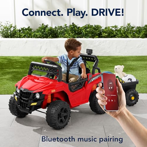 Best Choice Products Kids 12V Electric Ride On UTV Car and Trailer w/Parent Control, LED Lights, 2 Speeds, Bluetooth - Black