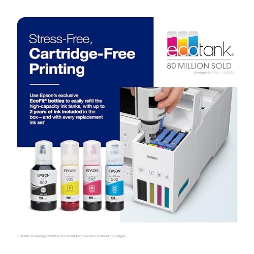 Epson EcoTank ET-2850 Wireless Color All-in-One Cartridge-Free Supertank Printer with Scan, Copy and Auto 2-sided Printing - White (Renewed)