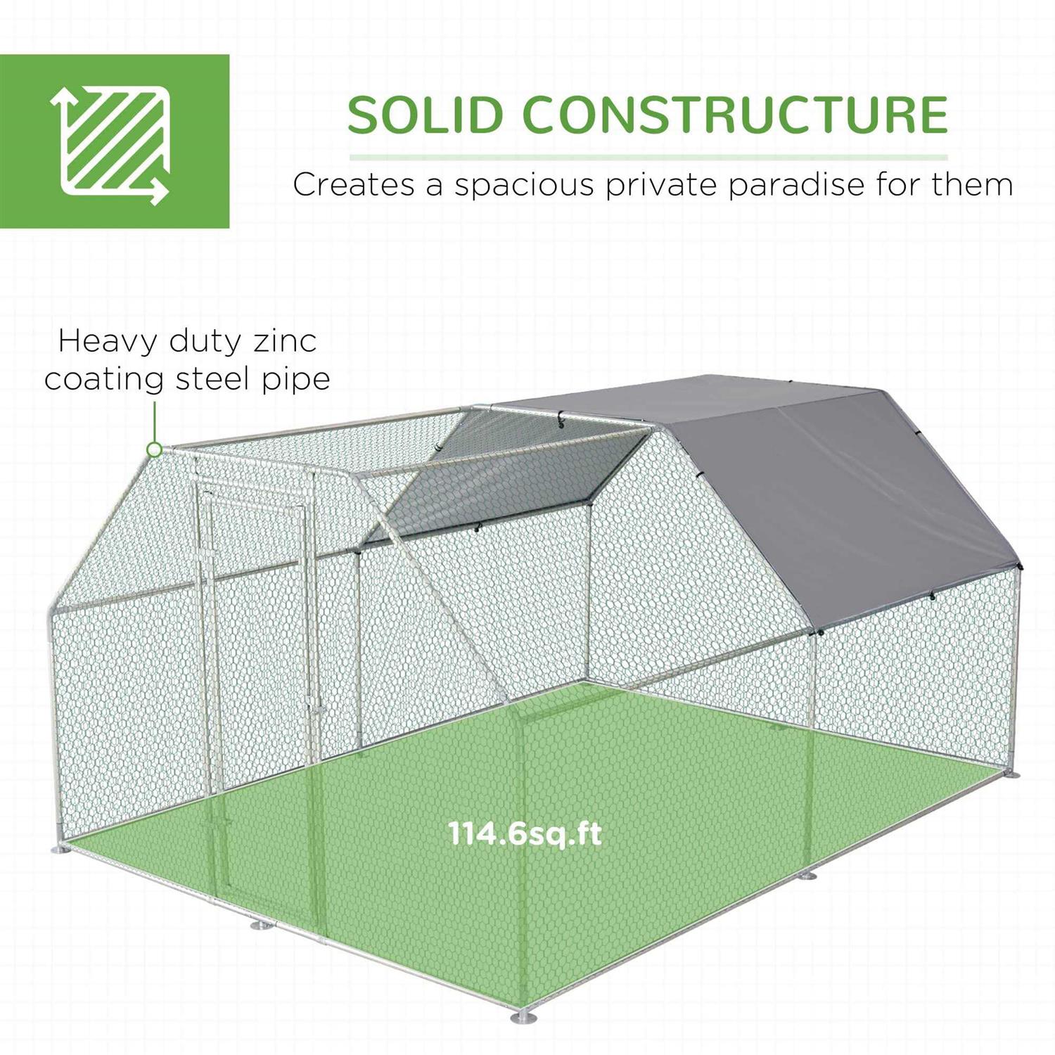 PawHut Galvanized Metal Chicken Coop Cage with Cover Walk-In Pen Run - Pet Supplies online store