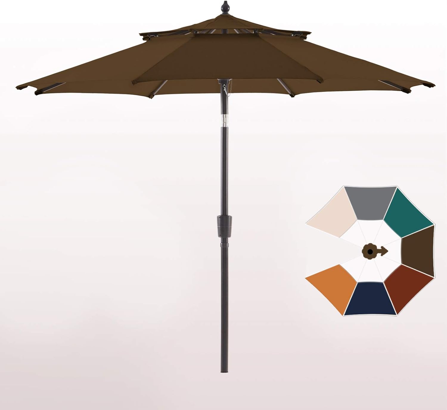 wikiwiki Olefin 9 FT 2 Tier Market Umbrella Patio Outdoor Table Umbrellas with 3-Year Nonfading Olefin Canopy and Push Button Tilt for Garden, Backyard & Pool (Navy Blue)