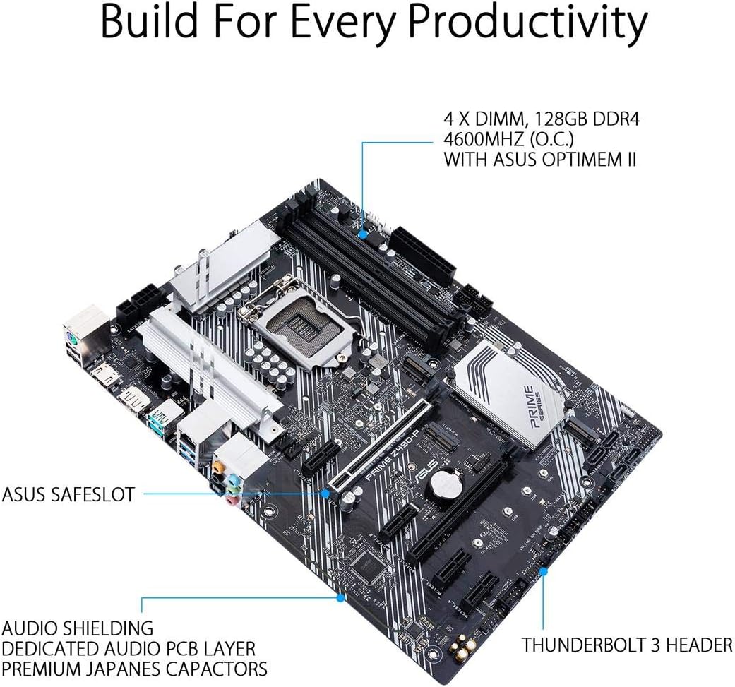 ASUS Prime Z490-P LGA 1200 (Intel® 10th Gen) ATX Motherboard (Dual M.2, DDR4 4600, 1 Gb Ethernet, USB 3.2 Gen 2 USB Type-A®, Thunderbolt™ 3 Support, Aura Sync RGB)