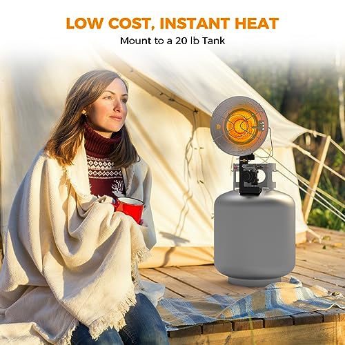 Propane Tank Top Heater, CAMPLUX Outdoor Tanktop Heater with Tip-Over Switch for Garage, Camping, Hunting, Double Burner Heavy Duty Steel 30,000 BTU