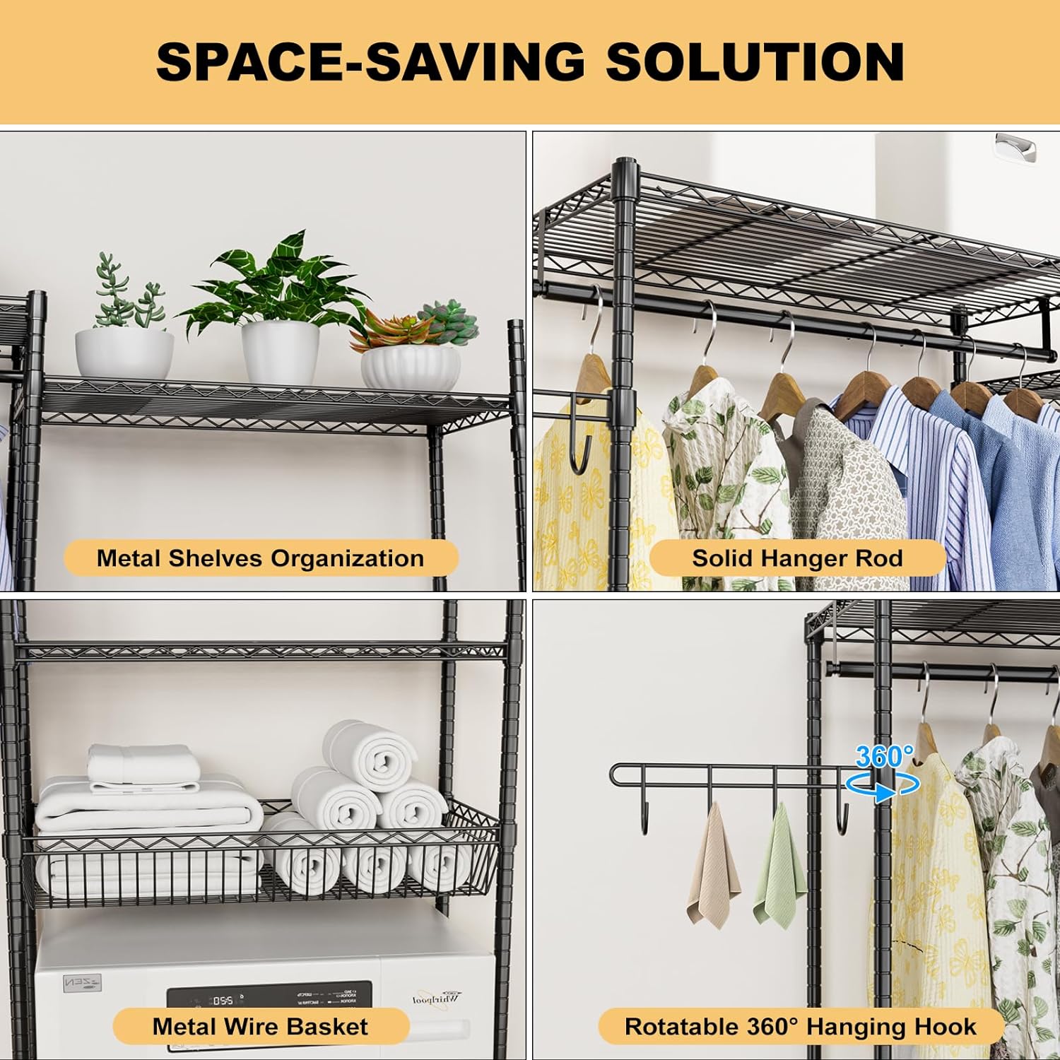 Over The Washer and Dryer Storage Shelf, Laundry Room Space-Saving Organization Shelves, Heavy Duty Freestanding Closet Organizer Storage with 2 Tier Adjustable Height Shelving -2Pack