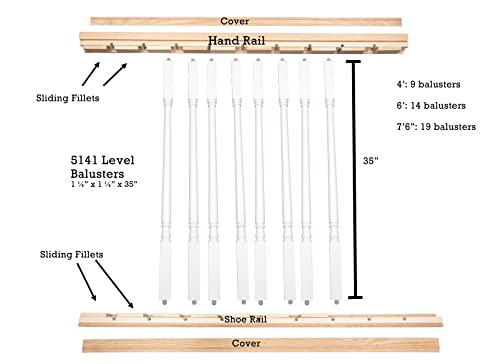 DIY Indoor Stair Rail Section Kit with Primed White Wood Colonial Balusters (5141 Style, 1 1/4" thick) (7 foot 6 inches, Rake)