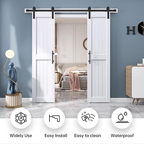EaseLife 54 x 84 inch White Barn Door with 9FT Sliding Door Hardware Kit Included & Handle,Solid Wood Covered with Waterproof PVC Surface,DIY Assemblely,Easy Install,H-Frame,Fit 50-52in Wide Opening