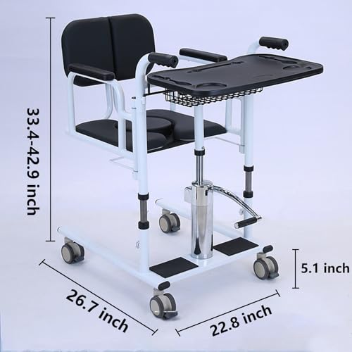 Hydraulic Patient Lift Transfer Chair,4 in 1 Transfer Chair with 180° Split Seat with Toilet and Tray Table, for Nursing Elderly, Load 440Lbs Transfer Wheelchair.