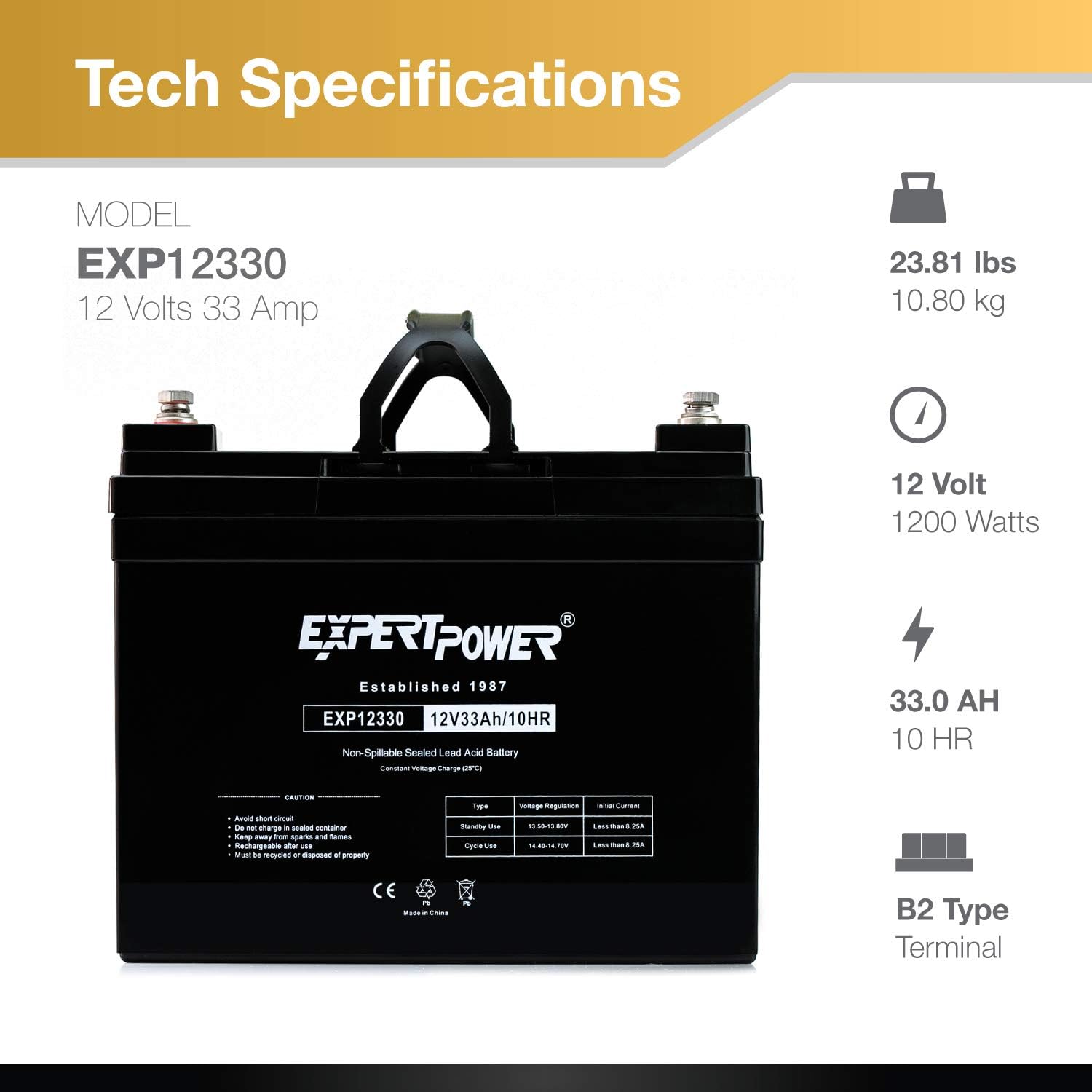 ExpertPower 12v 33ah Rechargeable Deep Cycle Battery [EXP1233 ] Pack of 2