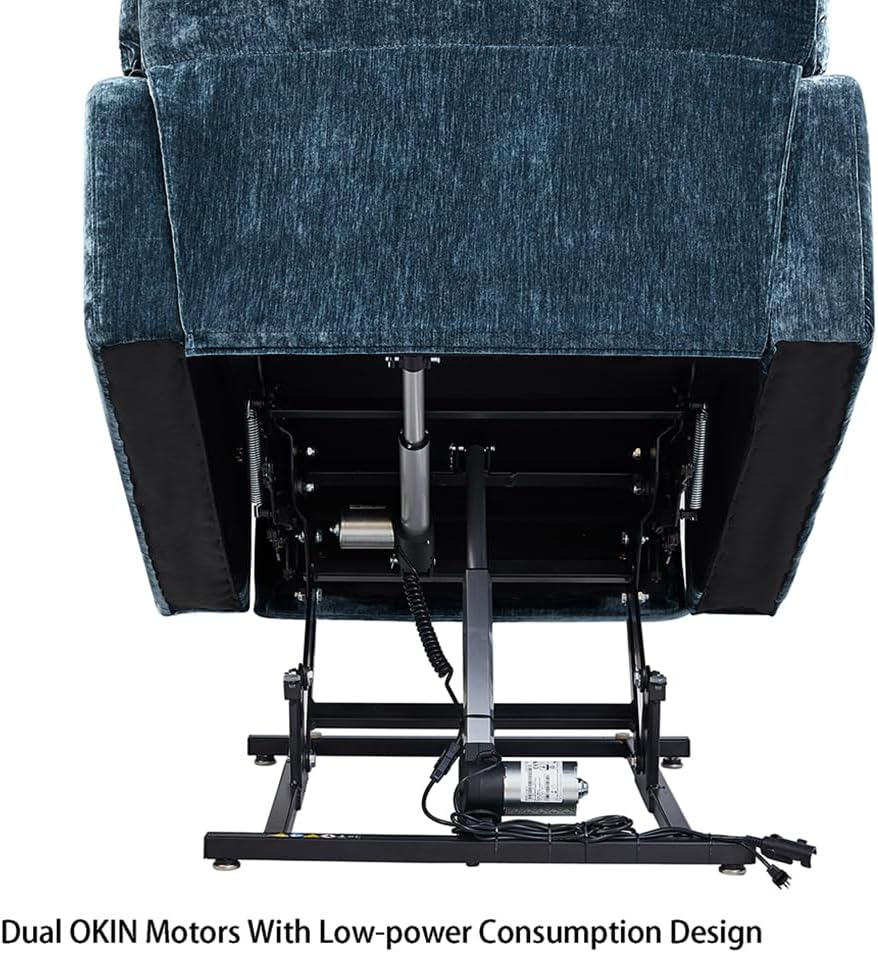 Power Lift Recliner Chair for Elderly, Dual Motor Power Lift Recliner Chair 180 Deg Lay Flat Sleeper Electric Recliner Chair Sofa with Remote Control Massage and Heat Cup Holder For Home Office Blue