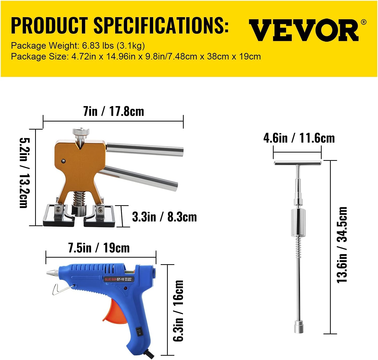 VEVOR Dent Puller Kit, 53 PCS Paintless Dent Repair Tool, Golden Lifter Puller Car Dent Repair Kit, Glue Puller Tabs Dent Puller Kit for Auto Dent Removal, Minor Dents, Door Dings and Hail Damage Pack of 2