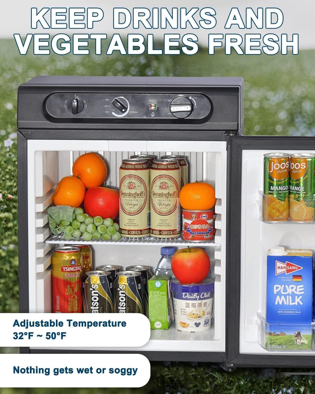 Smad 3 Way Propane Refrigerator for RV, 1.4 Cu.ft Propane Fridge Black, Gas/110V/12V Refrierator for Caravan, Home, Outdoor Camper