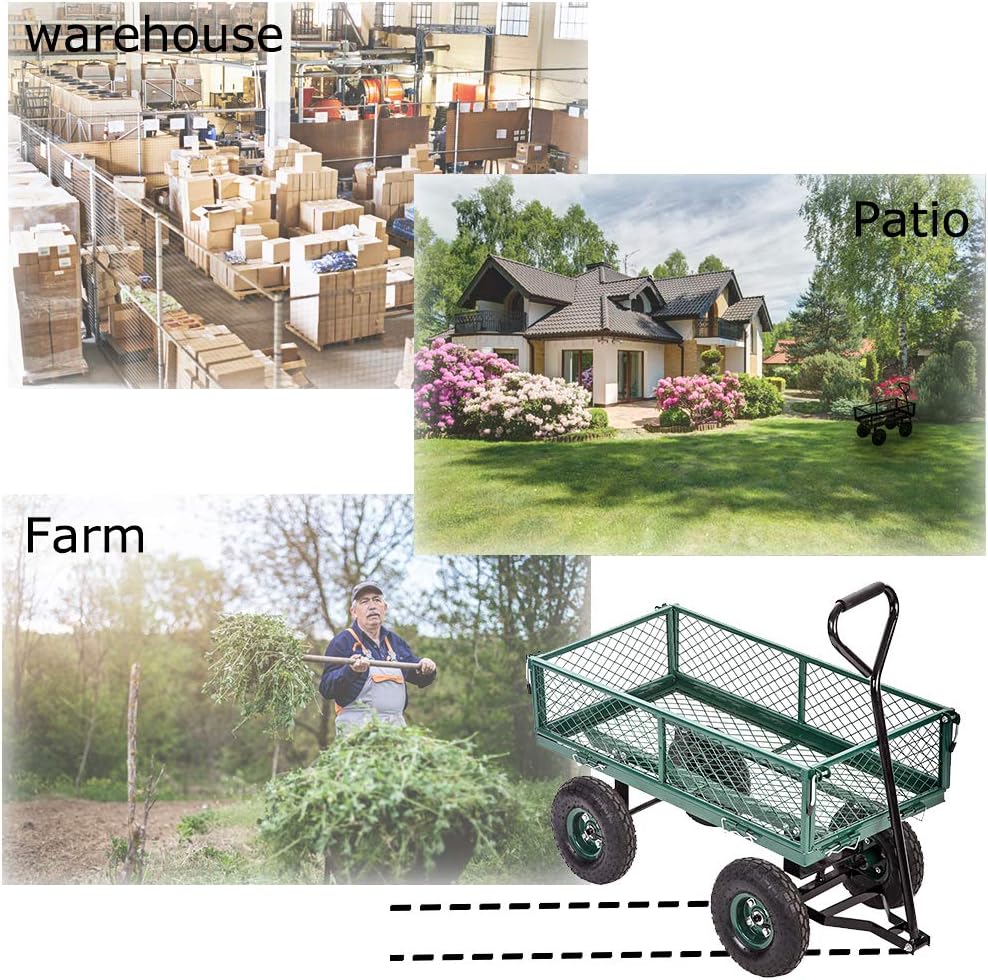 Garden Carts Yard Dump Wagon Cart Lawn Utility Cart Outdoor Steel Heavy Duty Beach Lawn Yard Landscape