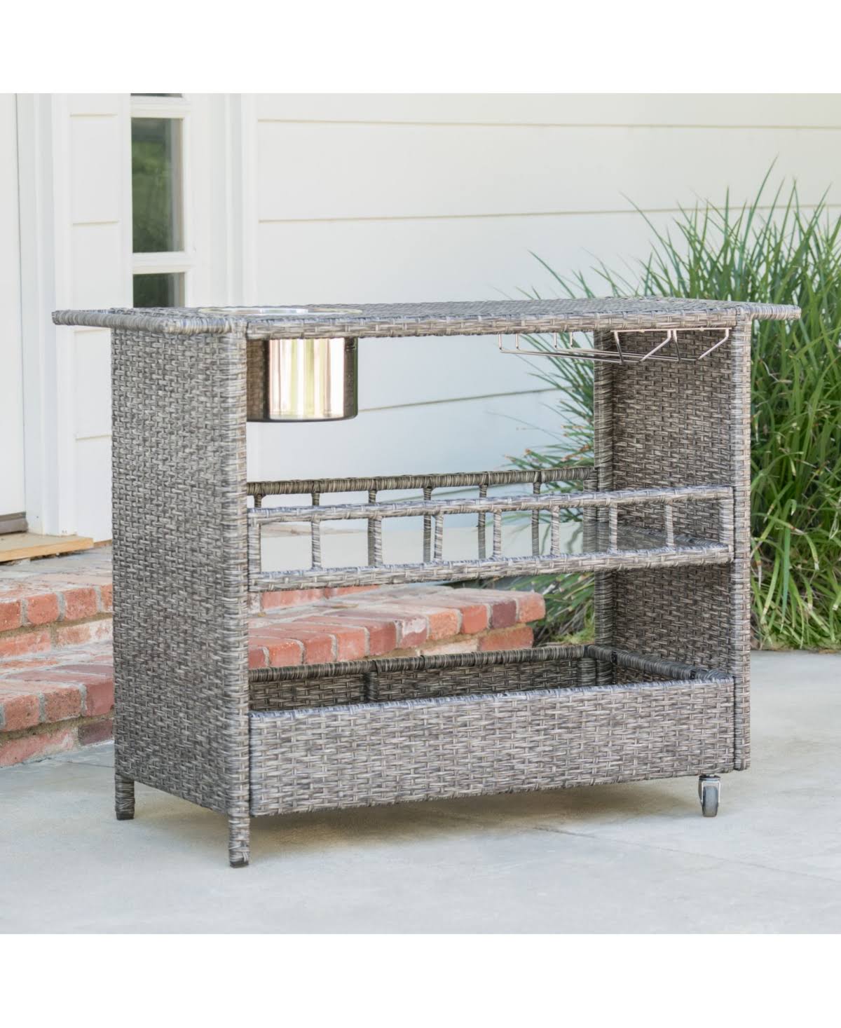 45x22 Black and Ivory Outdoor Patio Bar Cart with Wheels