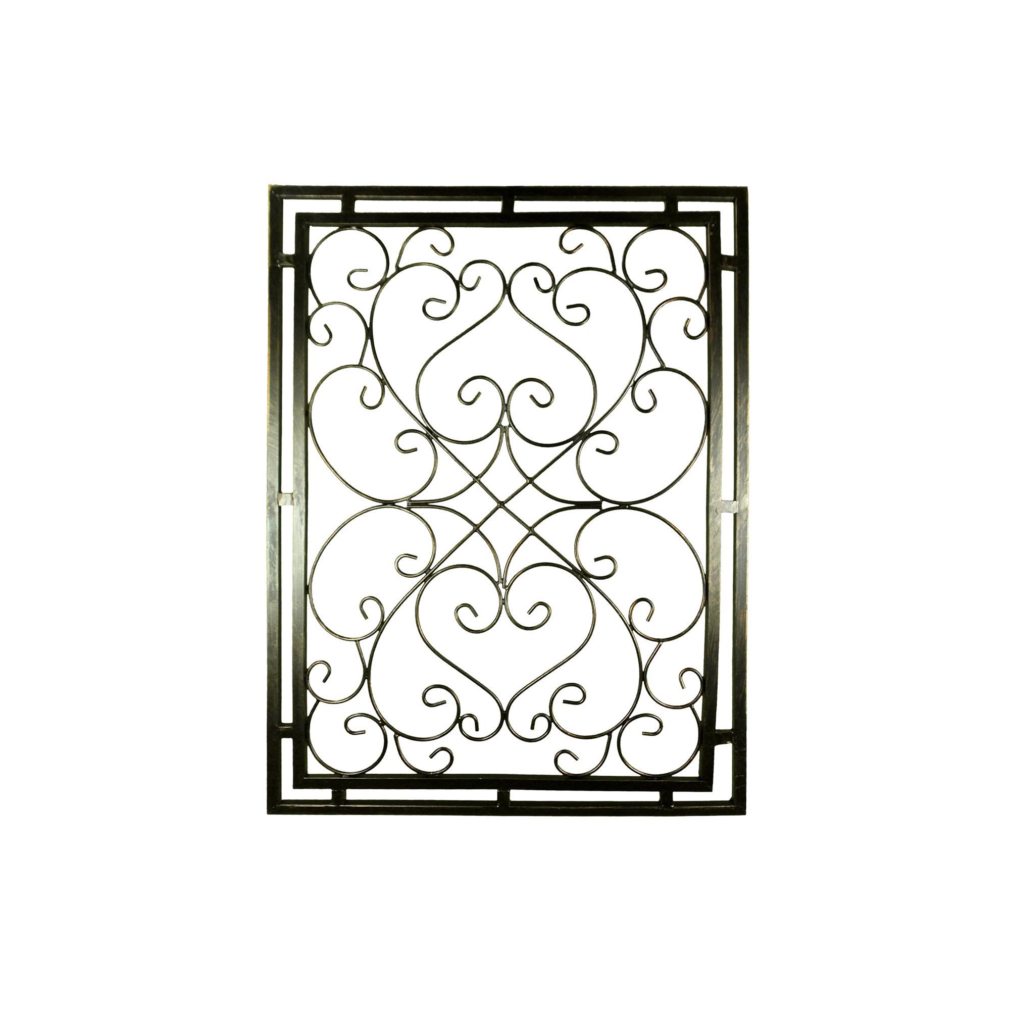 Benzara Metal WallDecor with Scroll Work and Rectangular Framed Design, Assortment of Two, Gray