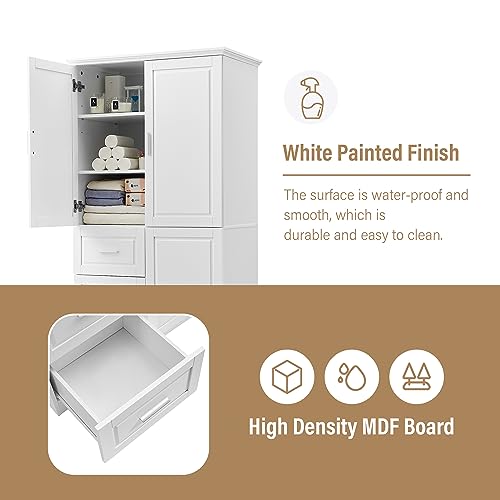 Dolonm 62 Inch Pantry Cabinet, Kitchen Pantry Storage Cabinets with Shelves and Feet, Wood Storage Cabinet with Drawer & Doors, White Pantry Storage Cabinet for Kitchen, Dining Room, Bathroom (White)