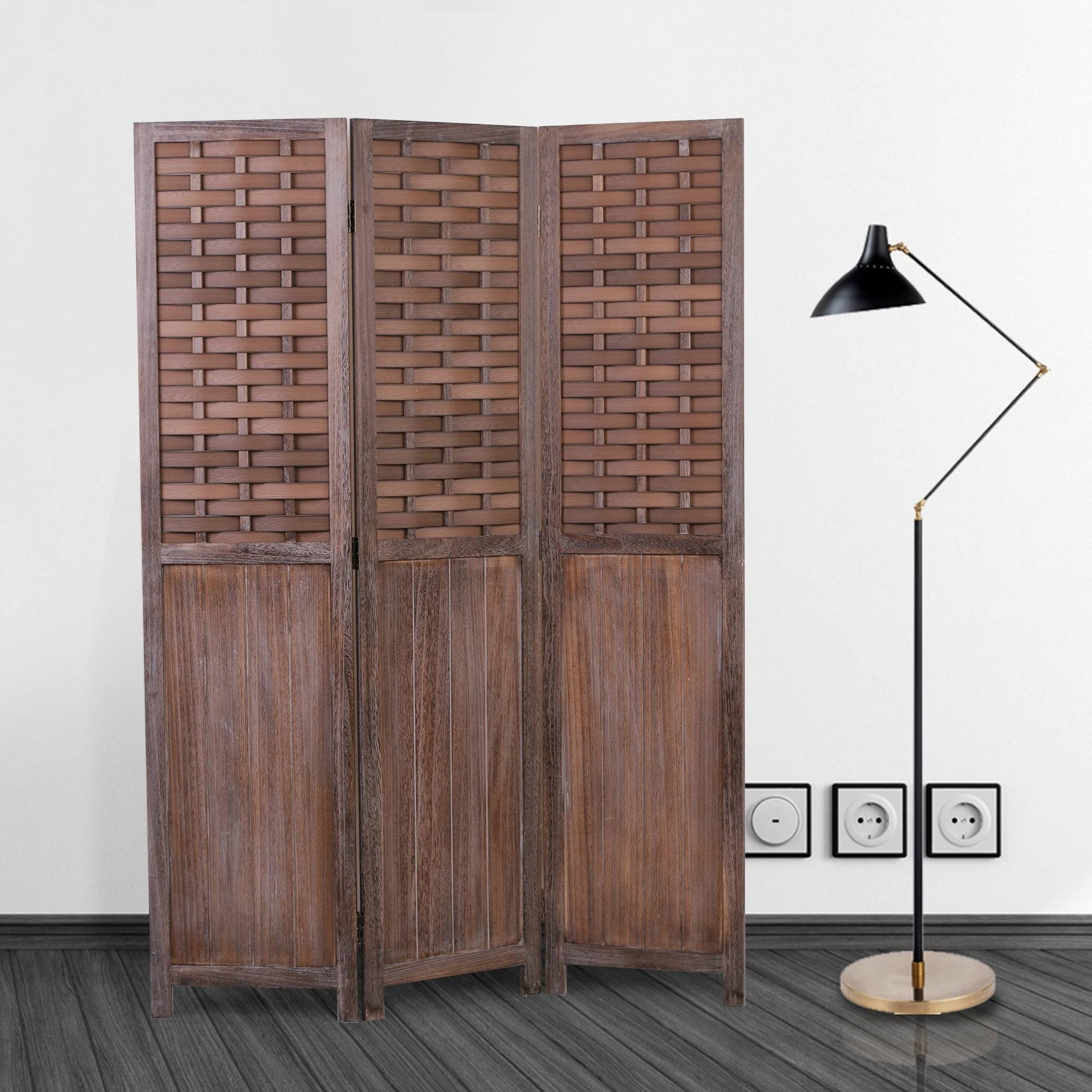 COZAYH 3 Panel 67” Paulownia Wood Screen Room Divider, Folding Room Partitions, Freestanding Privacy Screen w/Hand-Woven Polymer
