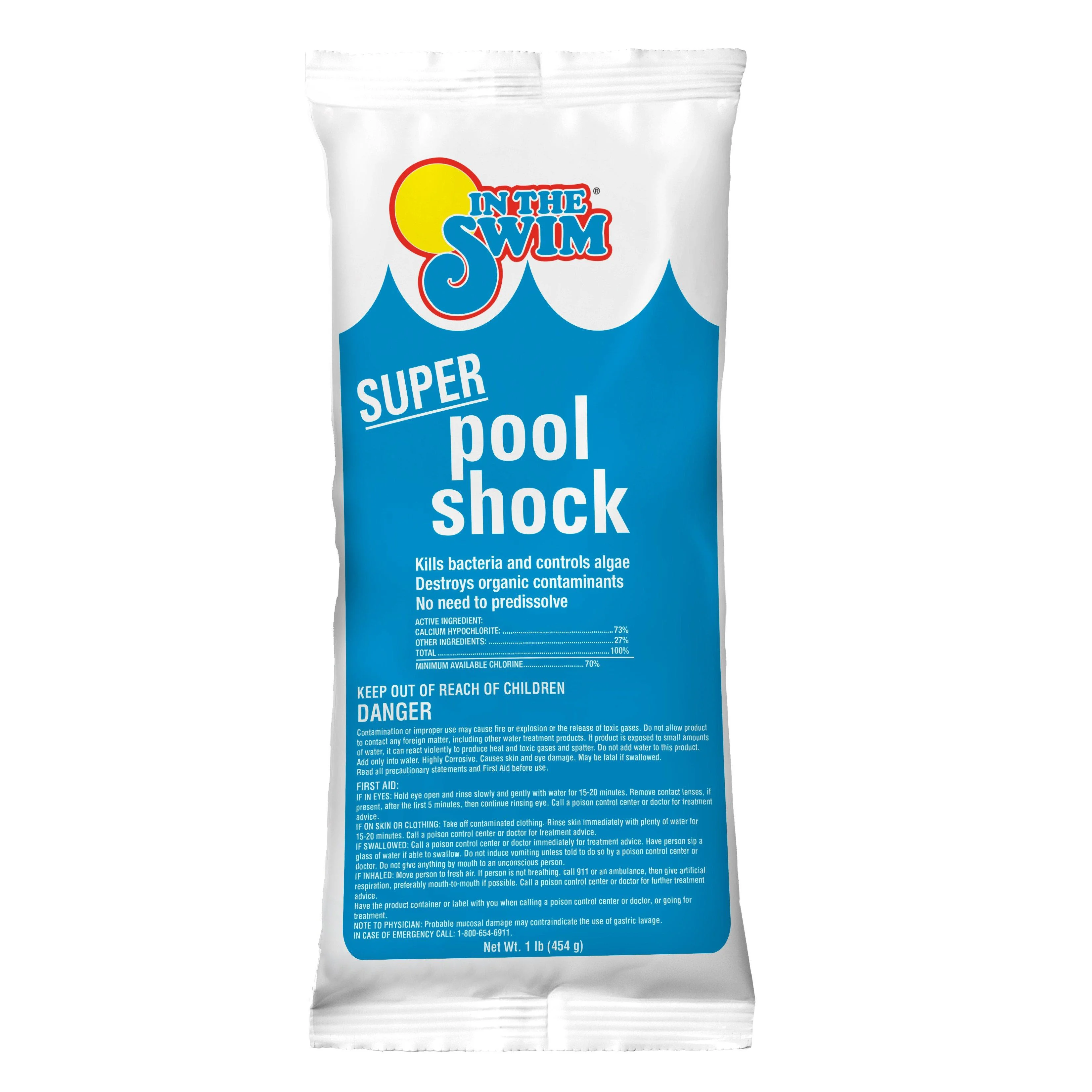 In The Swim Super Pool Shock Swimming Pool Sanitizer - Fast Dissolving, Non-Stabilized - 70% Available Chlorine - 24 x 1 Pound Bags 25334