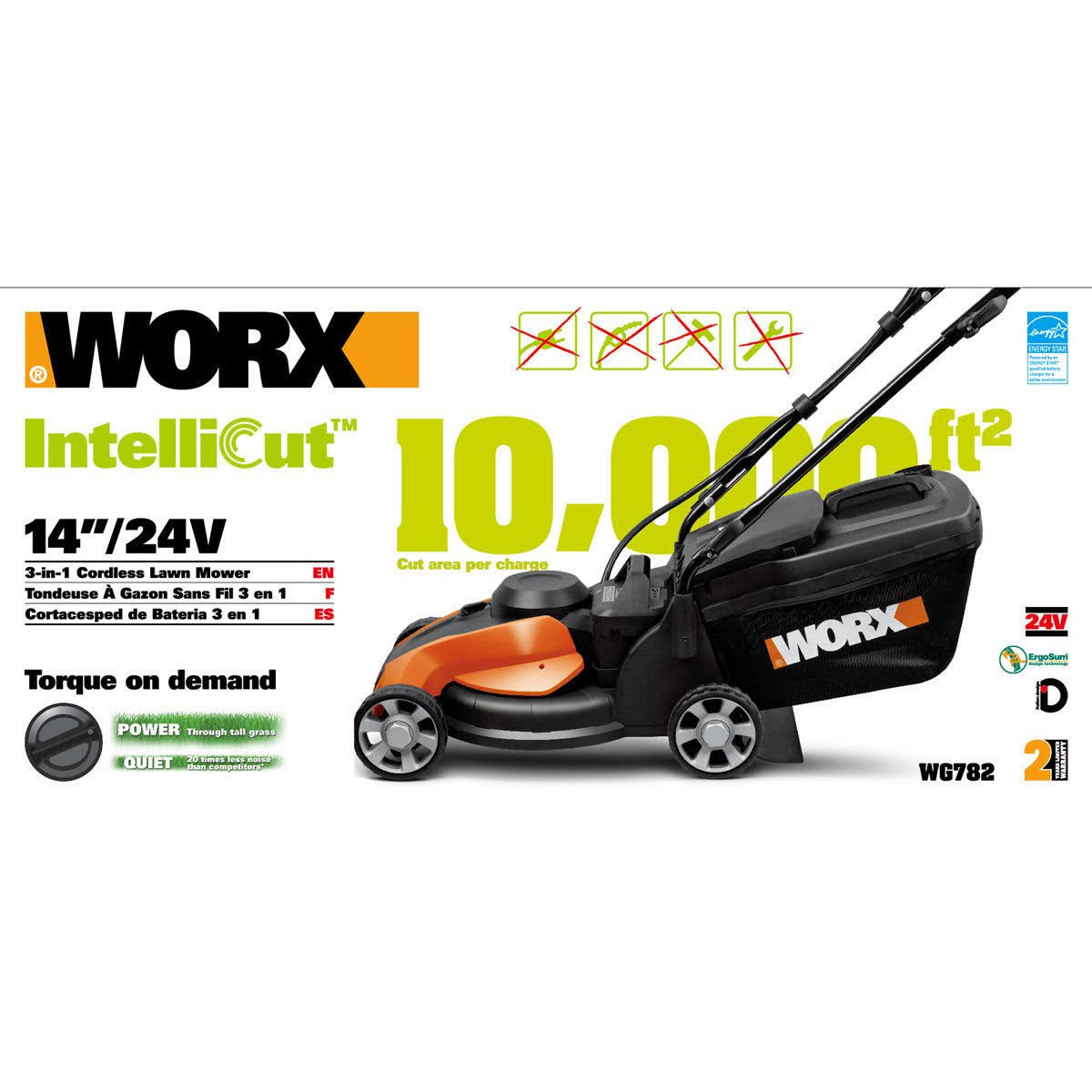 Worx 14x22 Cordless Push Lawn Mower - 24V