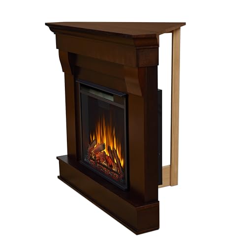 Real Flame Chateau 41" Corner Electric Fireplace with Mantel for Living Room or Bedroom, Replaceable Fireplace Insert Heater, Realistic Log and Flame Effect, Remote Control, Timer, White