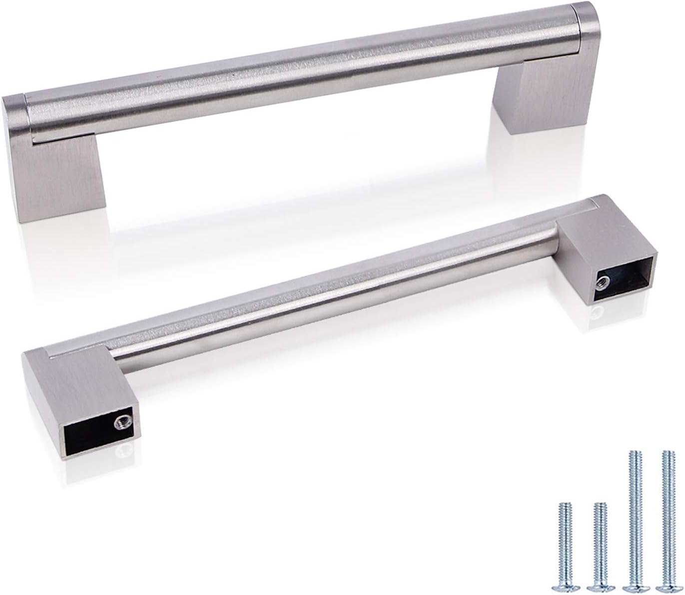 (30 Pack) Probrico 5 Hole Centers Euro Cabinet Pulls Modern Round Bar Pull with Square Base Satin Nickel Stainless Steel Kitchen Bathroom Drawer Dresser Furniture Cabinet Hardware