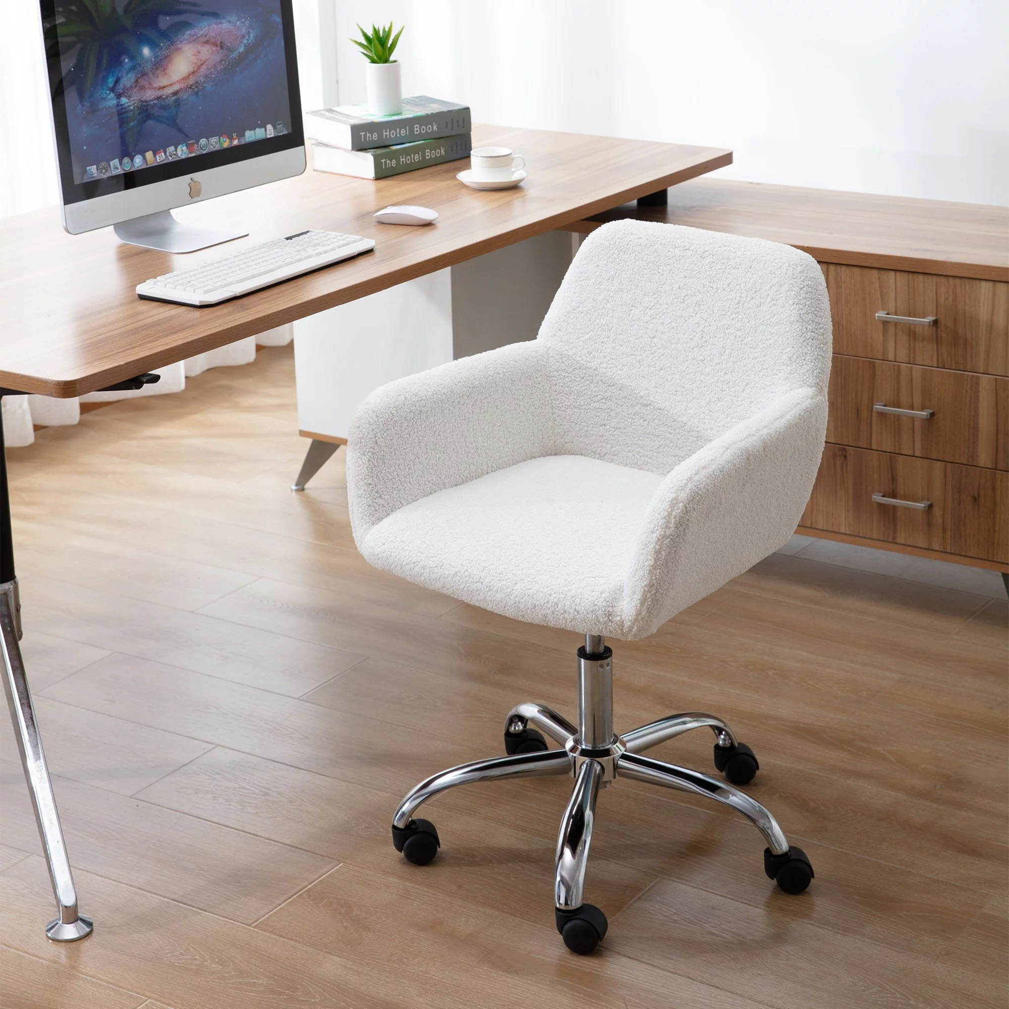 Tomshine Rustic Sherpa Office Chair, Ivory