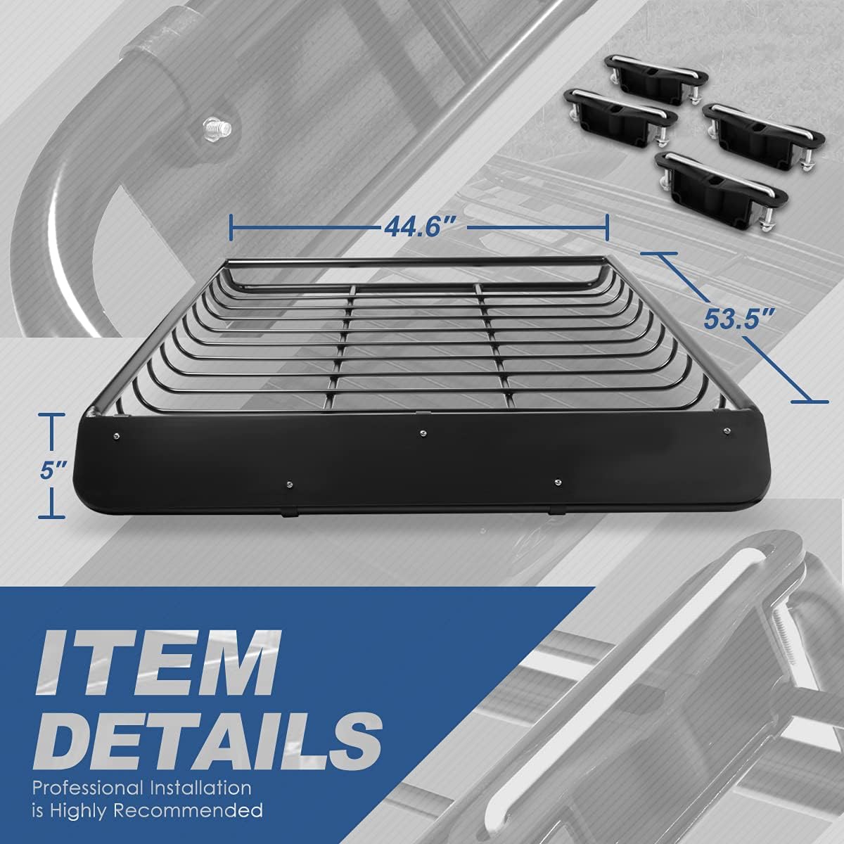 53.5 inches x 44.6 inches Mild Steel Roof Rack Top Cargo Carrier Basket