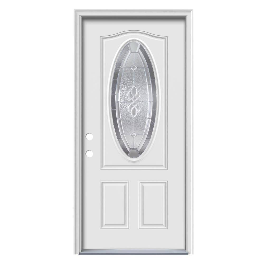 Therma-Tru Benchmark Doors Hampton 36-in x 80-in Steel Oval Lite Right-Hand Inswing Ready to Paint Unfinished Prehung Single Fro