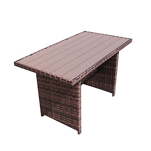 5 Pieces Patio All Weather Rattan Wicker Sectional Dining Sets with Poly Wood Table, Outdoor Furniture Cushioned Sofa Sets with Ottomans and Lounge Sofa (Light Gray Wicker + Dark Gray Cushion)