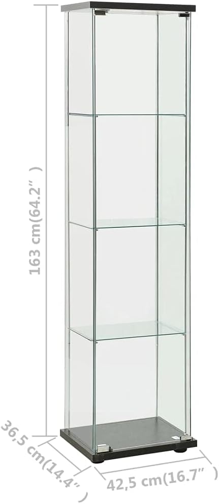INLIFE Storage Cabinet Tempered Glass Black Home Fruniture