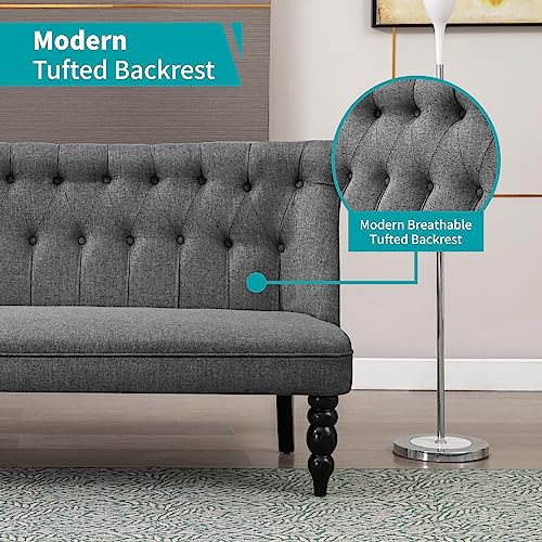 BALUS Upholstered Loveseat, Armless 2 Seater Small Couch with Backrest Button Tufted Design, Linen Fabric Love Seat Sofa for Living Room Guestroom Bedroom Leisure Areas
