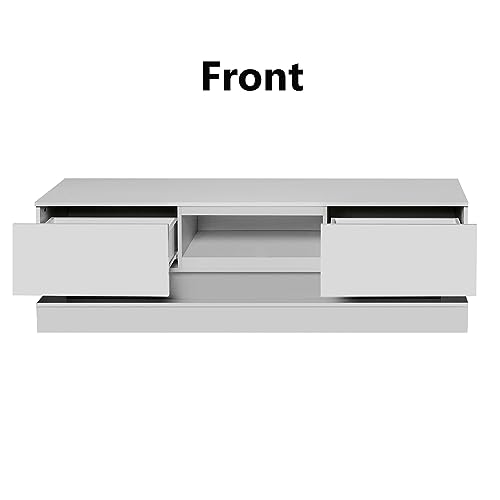 LED TV Stand Compatible with 32 40 50 55 Inch TV, Entertainment Center, High Glossy Front TV Cabinet, TV Console with 2 Large Storage Drawer, 16 RGB LED Backlight, 4 Light Mode and Remote Control Comp