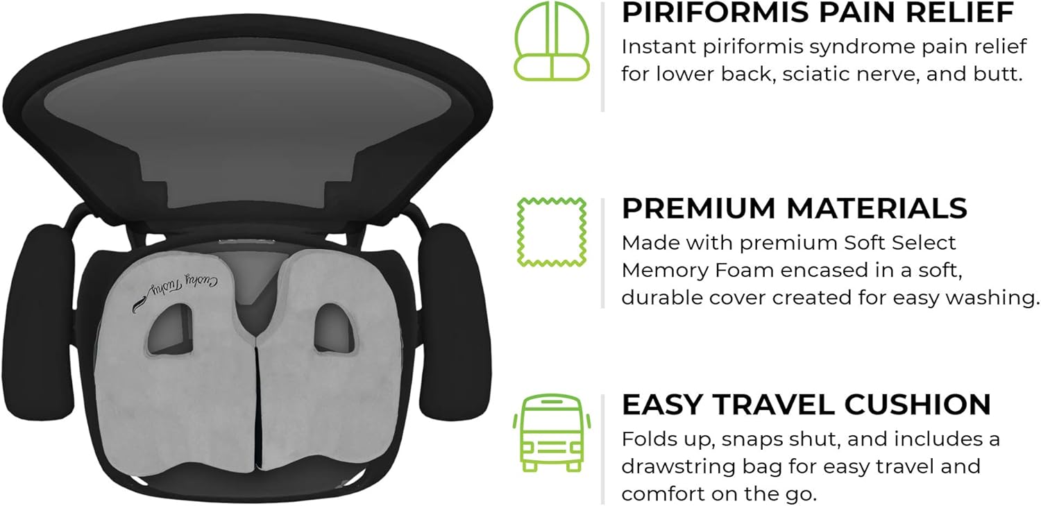 CushyTushy Premium Foldable Piriformis Cushion - Piriformis Relief Cushion for Home Use, Office Chairs, and Car Seats - Piriformis Syndrome Relief