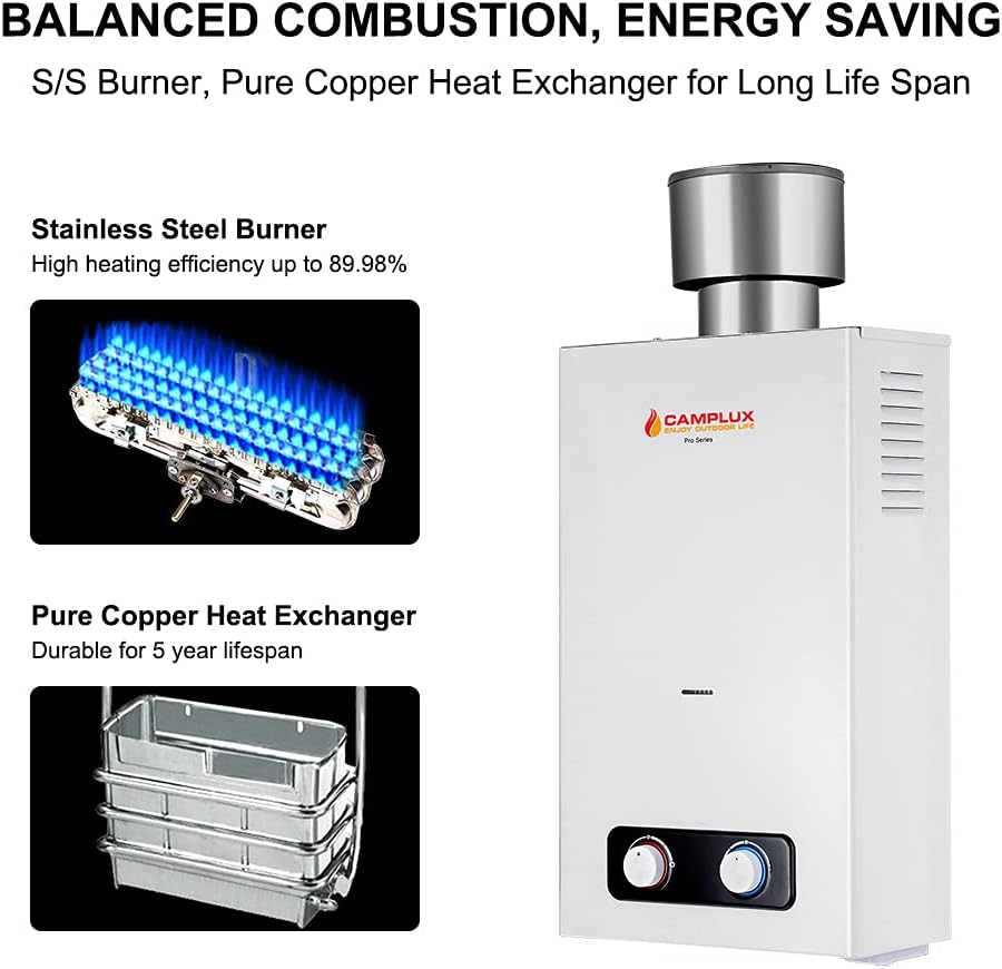 Portable Tankless Water Heater, Camplux 1.58 GPM Outdoor Propane Hot Water Heater with S/S Rain Cap