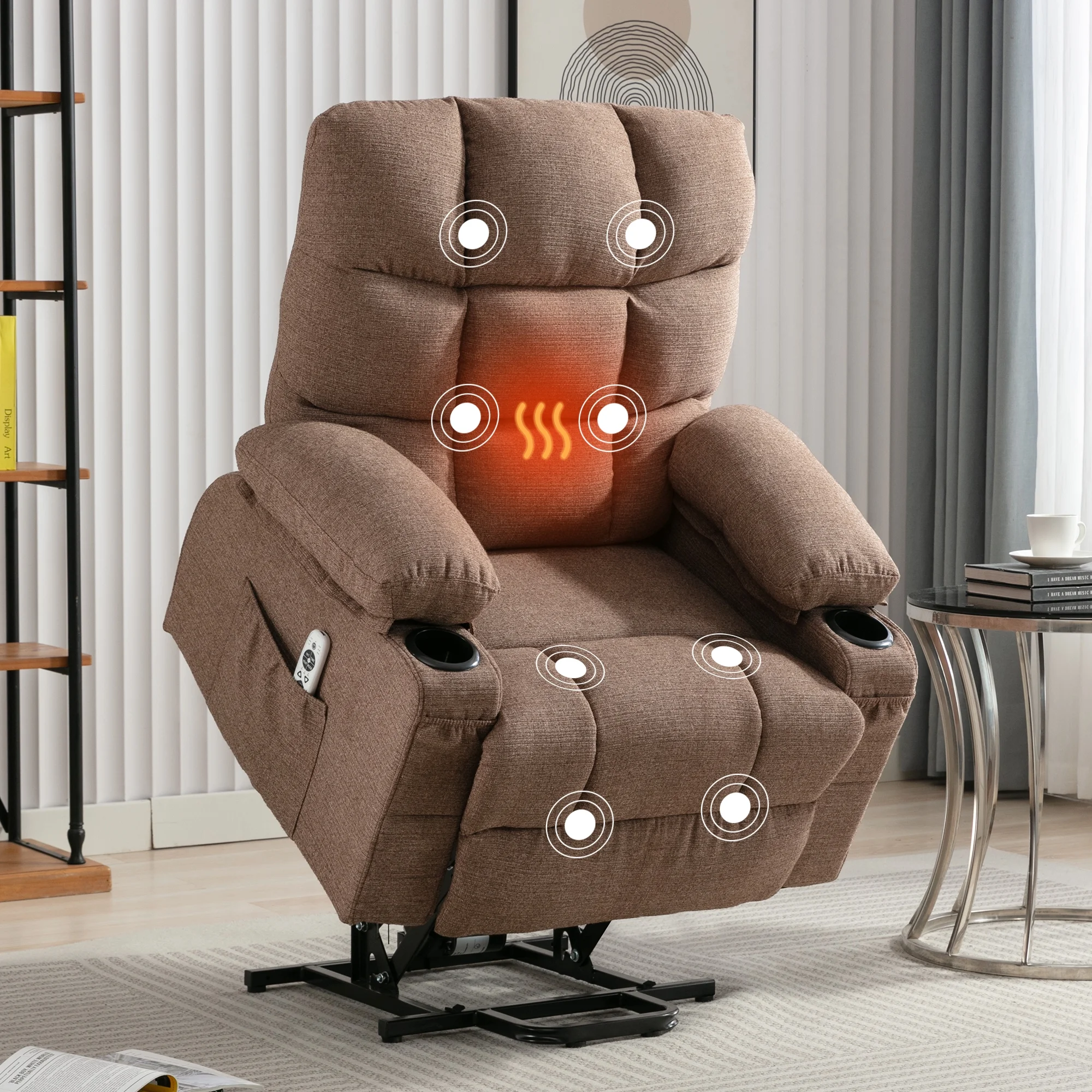 Power Lift Recliner Chair, 23in Wide Large Recliner Chair for Elderly with Massage and Heating, Electric Massage Lift Recliner Chair with Cup Holder, Pocket, USB Port, 330lbs Weight Capacity, Brown - Curated Treasures Market
