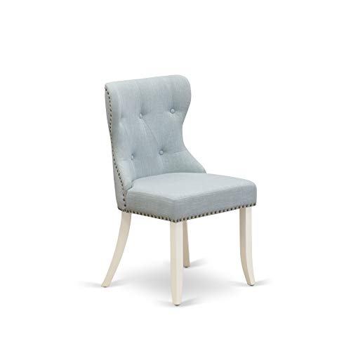East West Furniture X077SI215-9 9 Piece Dining Room Table Set Includes a Rectangle Kitchen Table with X-Legs and 8 Baby Blue Linen Fabric Parson Dining Chairs, 40x72 Inch, Multi-Color